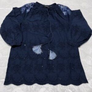 Tolani eyelet navy top